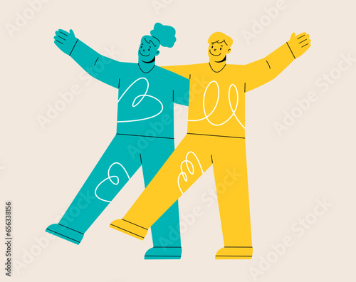 Couple spend time together, walking. Colorful vector illustration