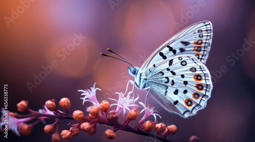 A butterfly sits on a pink flower.