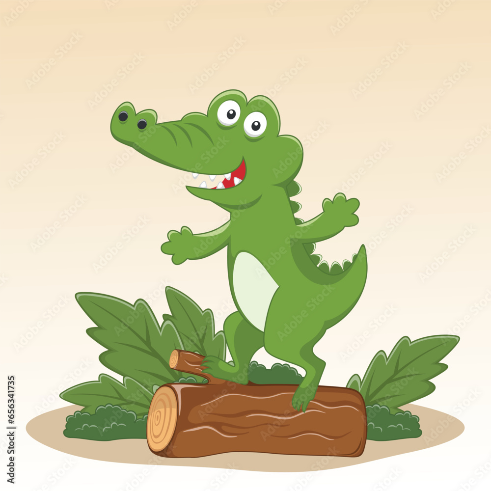 Fototapeta premium Happy crocodiles in a swamp. Vector illustration. Creative vector childish background for fabric, textile, nursery wallpaper, poster, card, brochure. and other decoration.