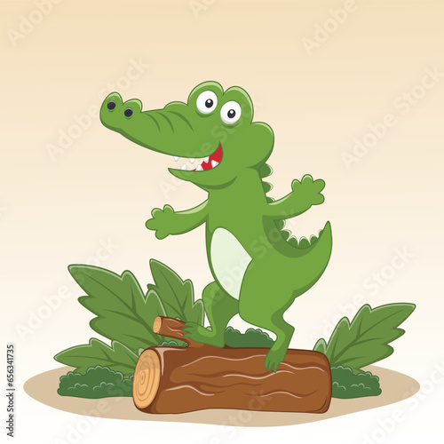 Happy crocodiles in a swamp. Vector illustration. Creative vector childish background for fabric, textile, nursery wallpaper, poster, card, brochure. and other decoration. © Hijaznahwani