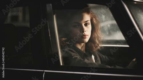 Young beautiful woman in a car.