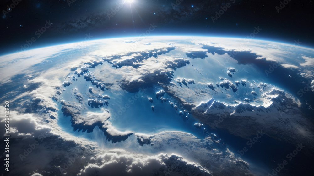 Ethereal Snow-Capped Peaks: A Blue Planet from Space Ethereal Snow-Capped Peaks: A Blue Planet from Space