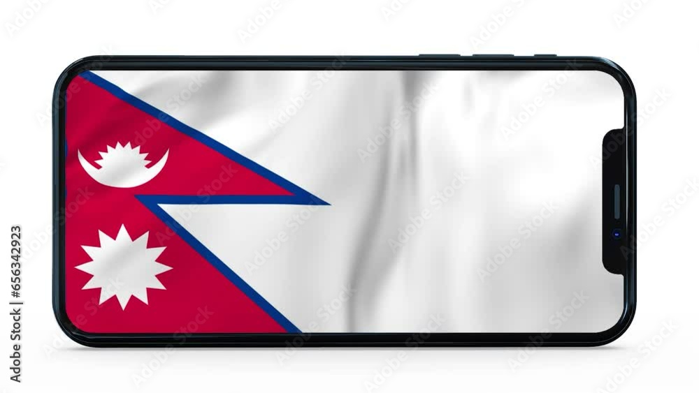 Waving flag of Nepal on a mobile phone screen. 3d animation in 4k resolution video. Waving flag of Nepal on a mobile phone screen. 3d animation in 4k resolution video.