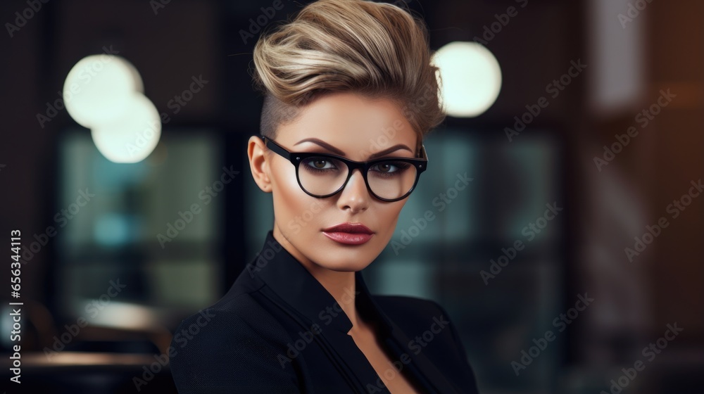 Businesswoman in a business suit and glasses. Portrait of a business lady. Successful woman. Businesswoman in a business suit and glasses. Portrait of a business lady. Successful woman.