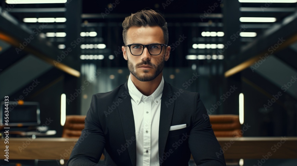 Fototapeta premium A man in glasses and a business suit. Businessman.