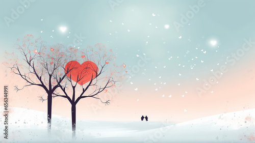 winter greeting card with a heart symbol, love relationship flirting, background with a copy space illustration art © kichigin19