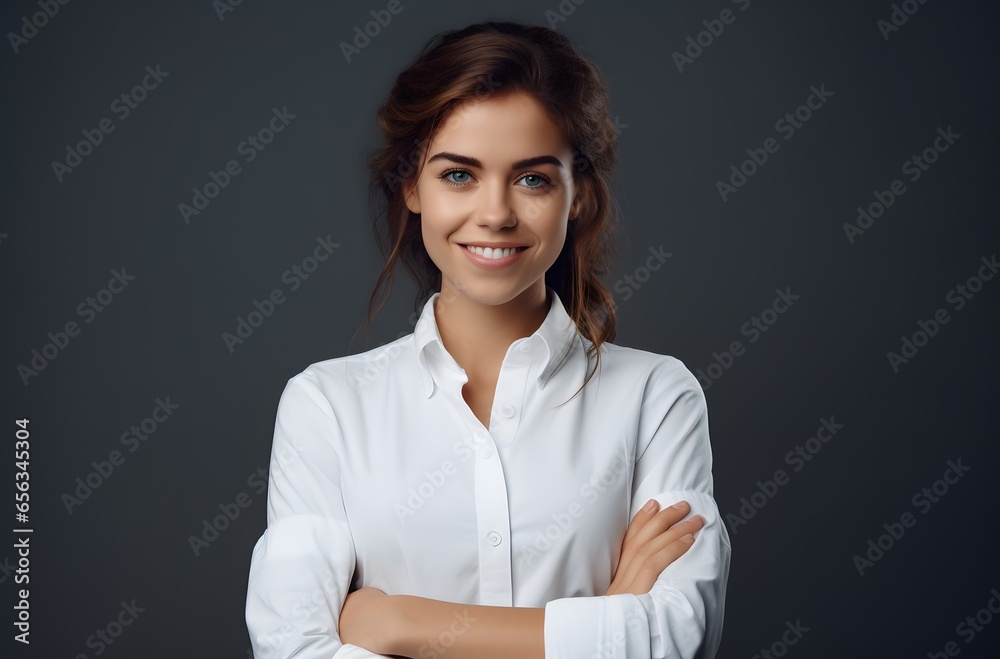 Blank Canvas for Your Message: Woman Smiles with Folded Arms