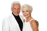 Very beautiful lovely couple of 70 years old with white hair isolated white background PNG