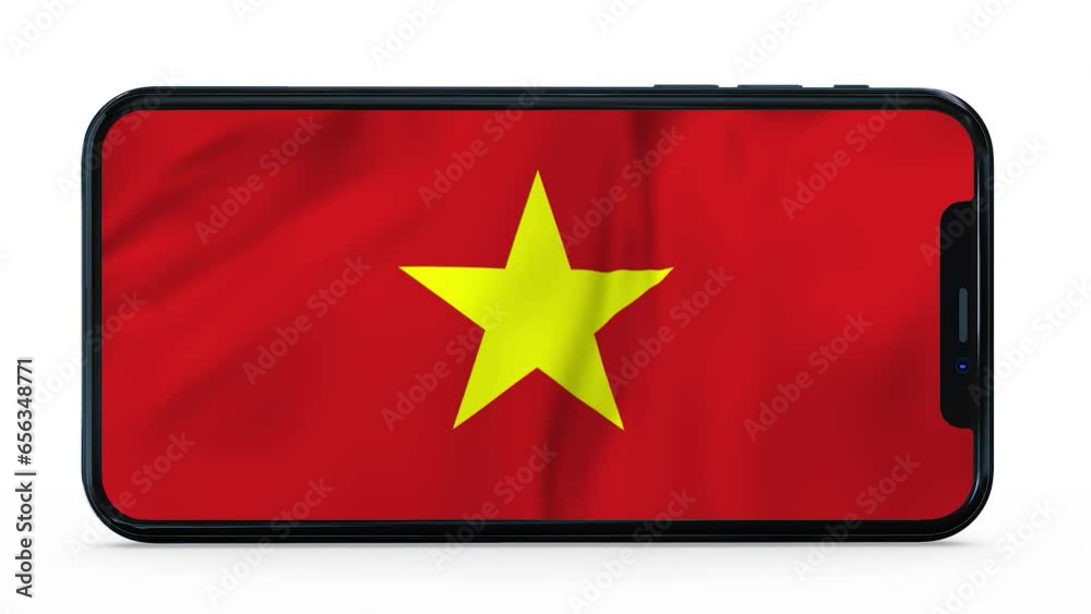 Waving flag of Vietnam on a mobile phone screen. 3d animation in 4k resolution video. Waving flag of Vietnam on a mobile phone screen. 3d animation in 4k resolution video.