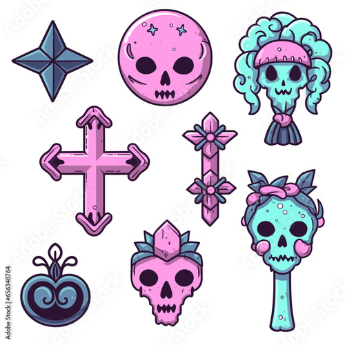 elements in trendy emo goth 2000s style. Vector hand drawn icon. 90s, 00s aesthetic. Pink pastel colors.