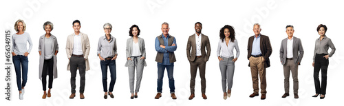 Collection, a bundle of diverse people isolated on transparent white background.