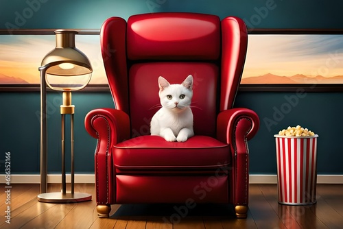 cat on the red couch