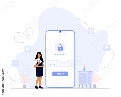 Enter otp concept illustration. Suitable for web landing page, ui, mobile app, editorial design, flyer, banner, and other related occasion. photo