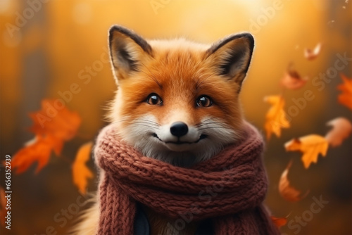 a fox wear scarves in autumn