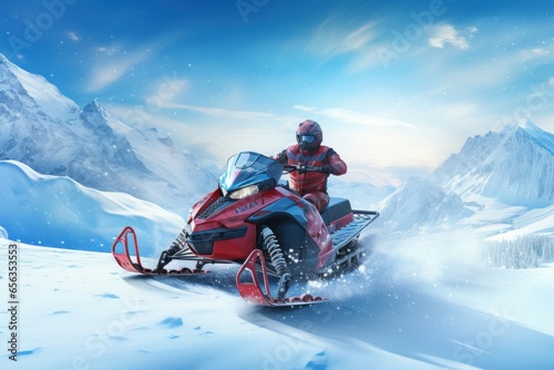 Snowmobile background. Winter sport machine. Generate Ai