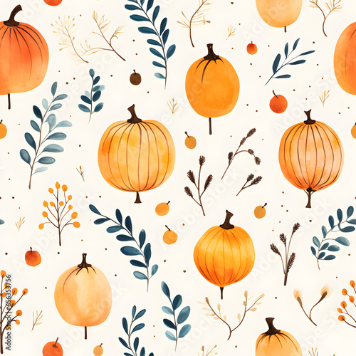 Fall watercolor seamless pattern background