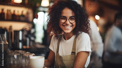 Cheerful Barista at Work in a Vibrant Coffee House