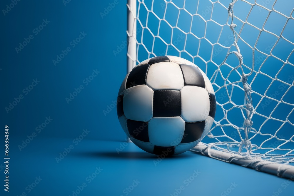 Naklejka premium Soccer ball goal gate. Victory shoot. Generate Ai