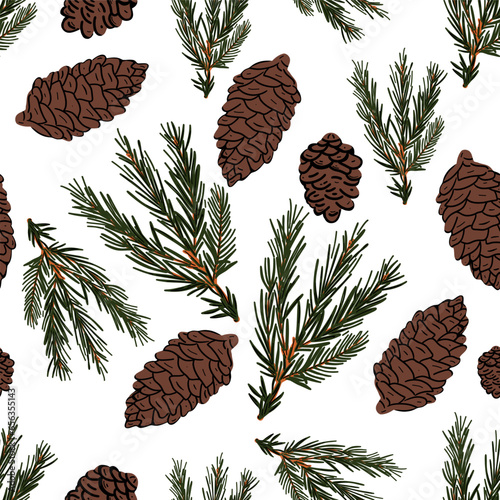 Pine cone seamless hand drawn pattern