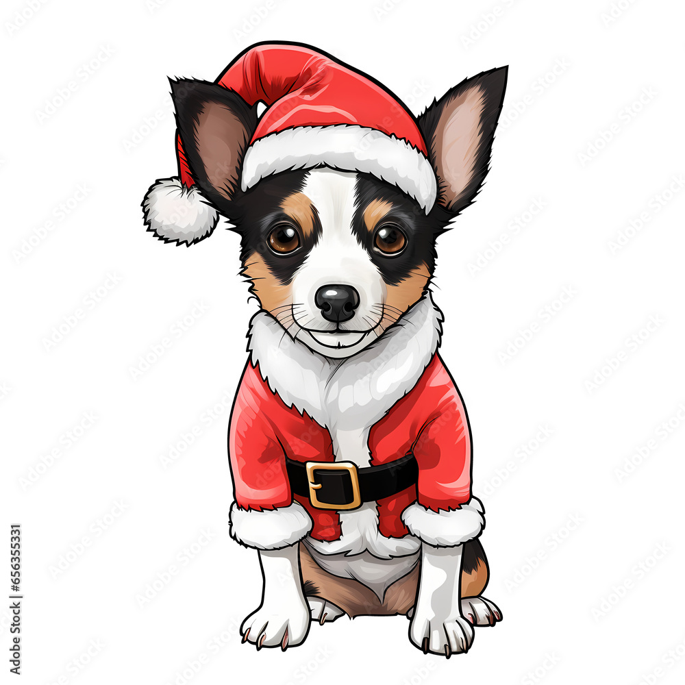 Cute Toy Fox Terrier With Christmas Clipart Illustration