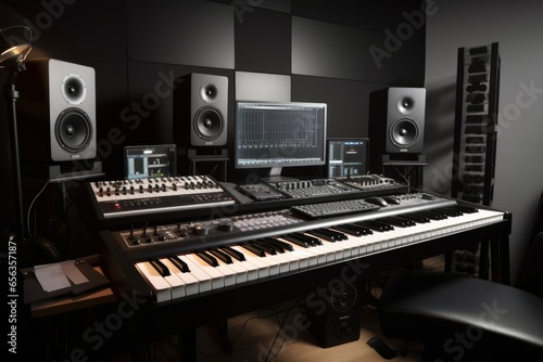 Sound music studio inside. Pro set equipment. Generate Ai