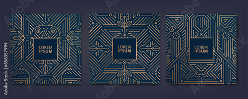 Vector set of art deco luxury patterns, geometric fancy cards, invitations, banners. Package for perfume, jewelry, wine.