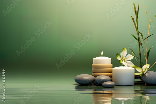 Minimalist composition mock up for spa and wellness, burning candles and soft gradient background