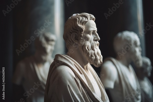 Statue marble philosopher stand. Bust figure. Generate Ai photo
