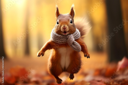 a squirrel wearing a scarf in autumn © ayuni
