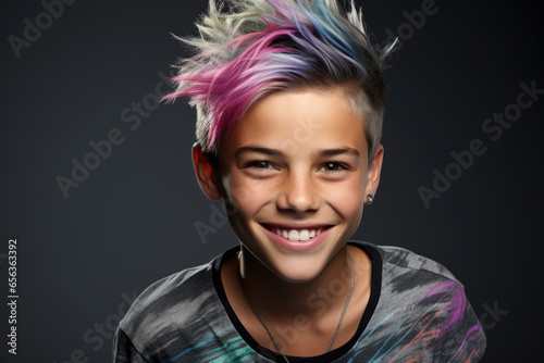 Young cheerful boy with bright dyed hair
