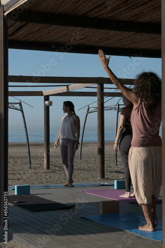 young girl teaching yoga class