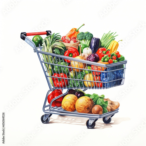 shopping cart full of groceries