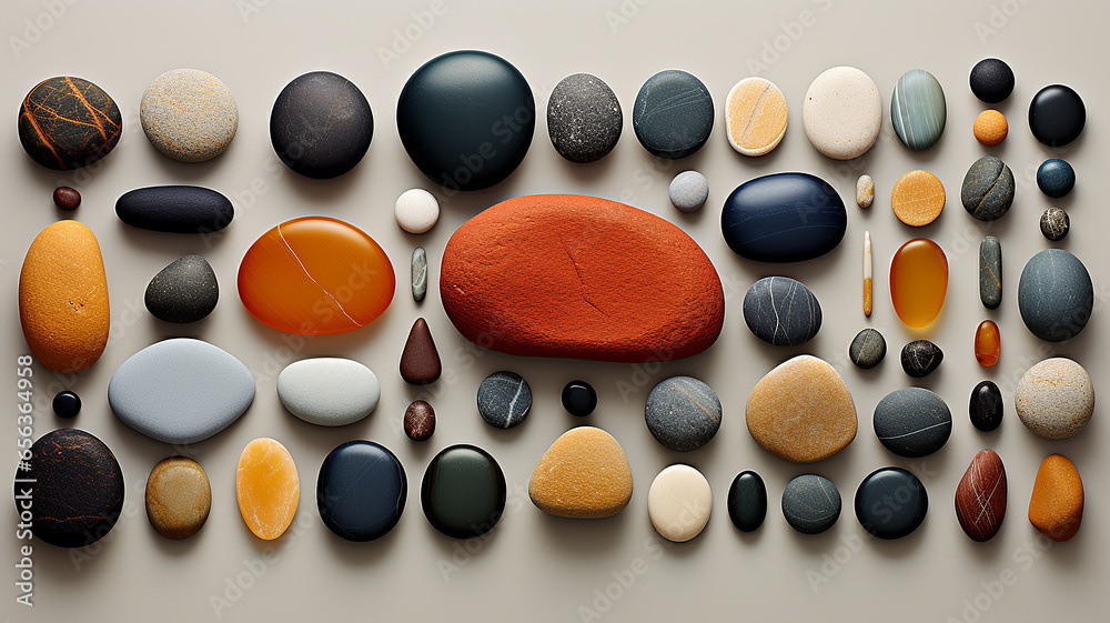 collection of smooth sea pebbles isolated on the background