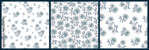 Seamless floral pattern, abstract flower print with folk, rustic motif in the collection. Simple botanical design with sketch plants: hand drawn flowers branches on a white background. Vector.