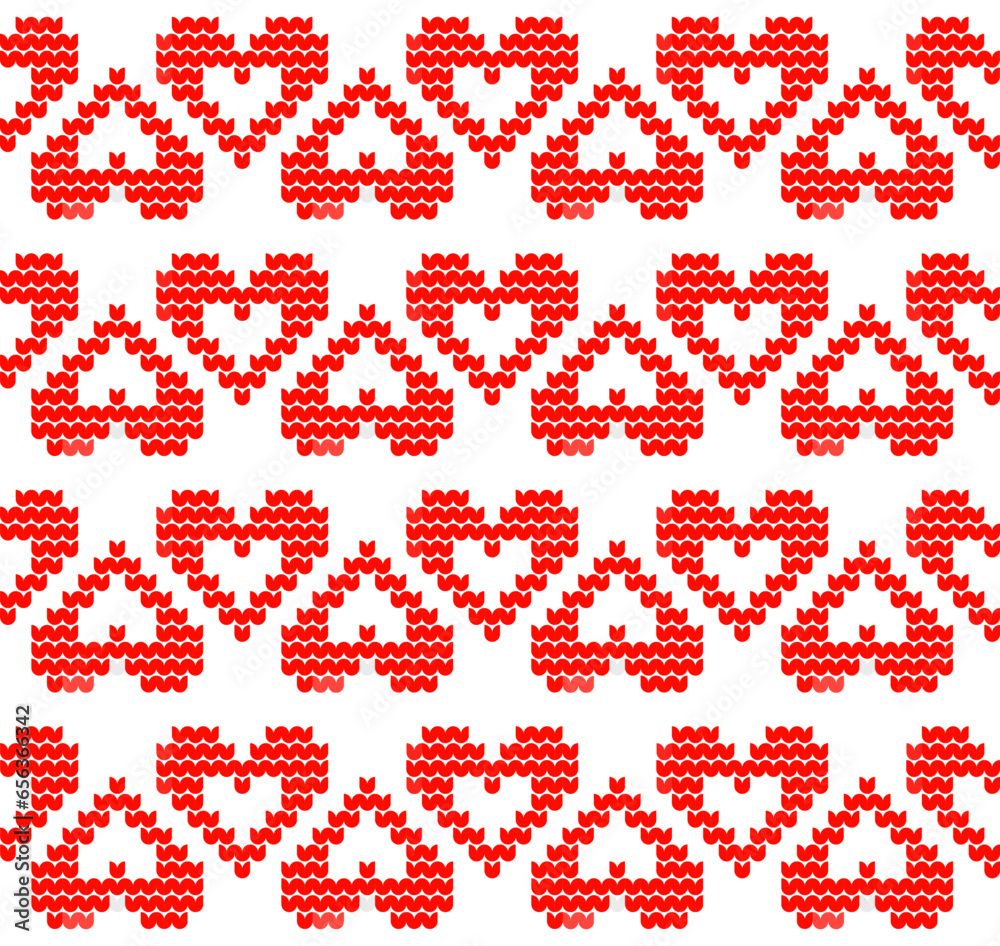 Seamless hearts pattern with a knitted texture.
