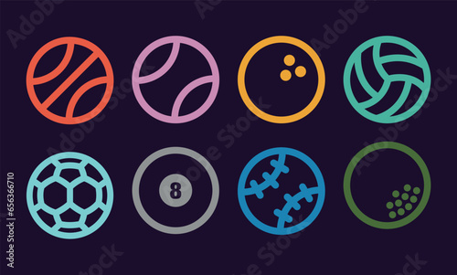 Sports balls collection basketball tennis bowling volley-ball football soccer billiards baseball golf