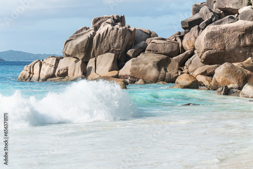 Fascinating boulders at the beach of the Seychelles.