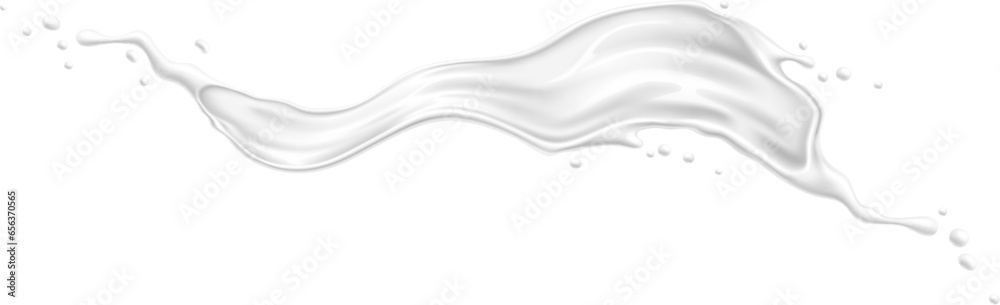 White milk cream or yogurt wave flow splash. Isolated realistic 3d vector smooth flow cascades in a delightful wave, creating a luscious, creamy splashing that promises a taste of pure indulgence - obrazy, fototapety, plakaty 