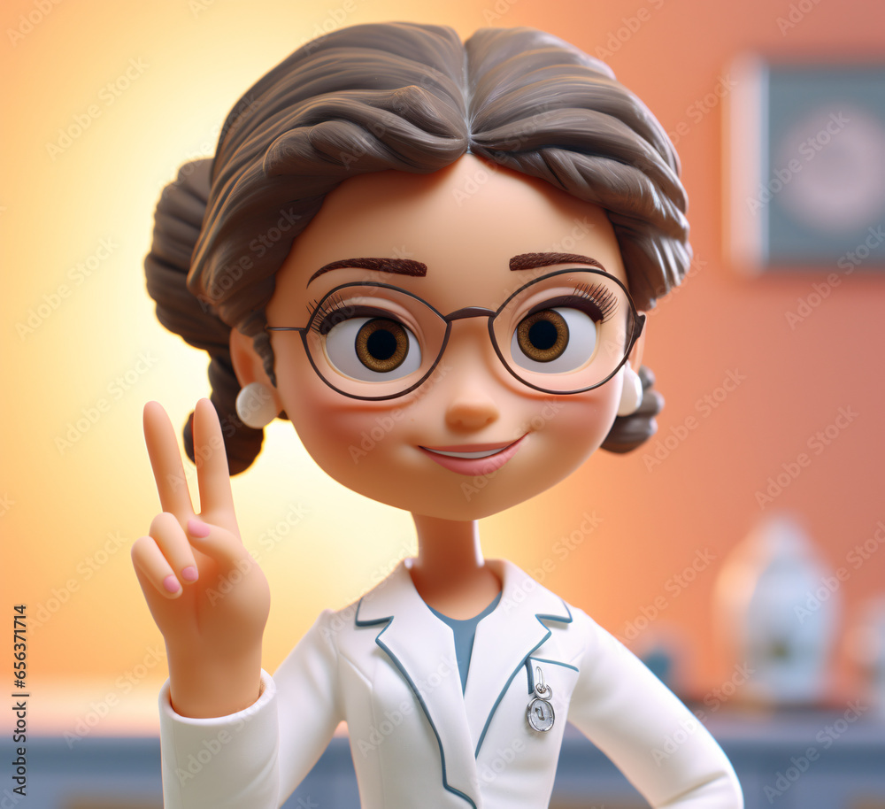 3D Medical Doctor cartoon pointing showing II with hands gesture
