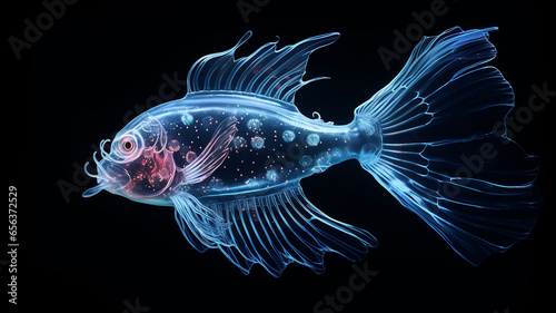 luminous fish transparent animal deep-sea creature fictional , light ocean depth, overlay layer isolated on black background © kichigin19
