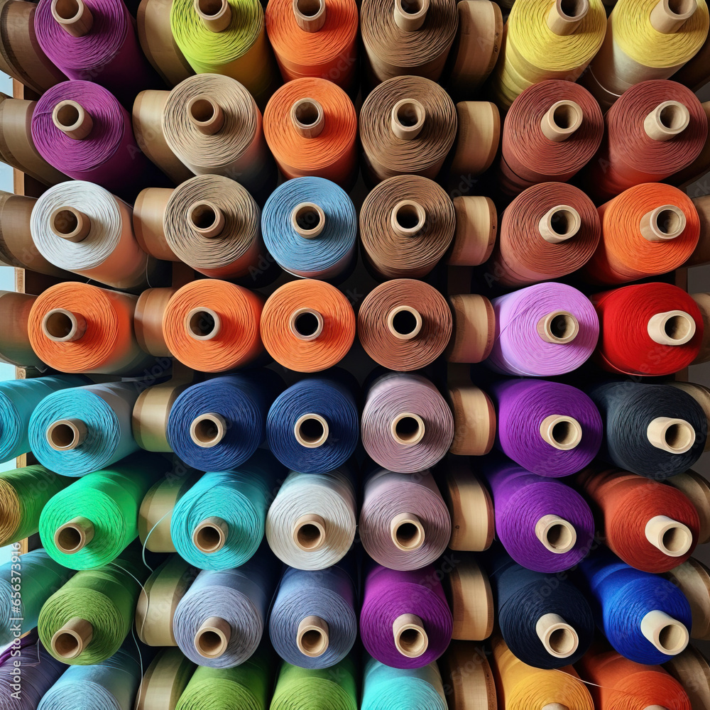 Colorful spools of thread. Generative AI Colorful spools of thread. Generative AI