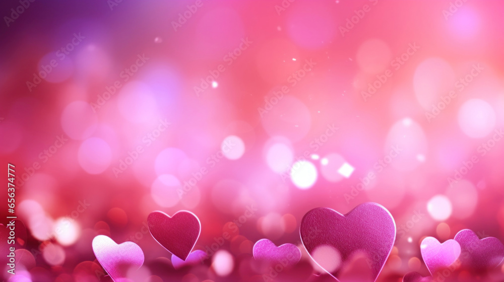 Abstract background with pink particles and hearts.