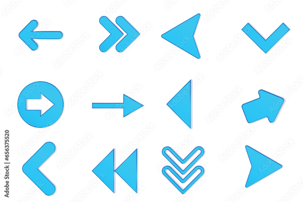 Set of 3d arrows, collection of 3d arrow types