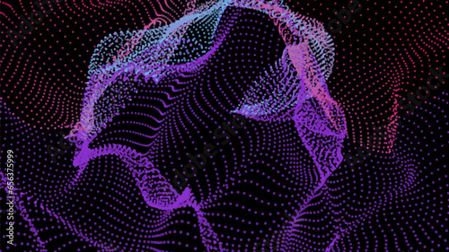 Energy net flows. Dot particle lines penetrating fog. Neon lights plexus of knots. Curved node row space infinity. Linking funnel universe parameters. Background information technology presentation.