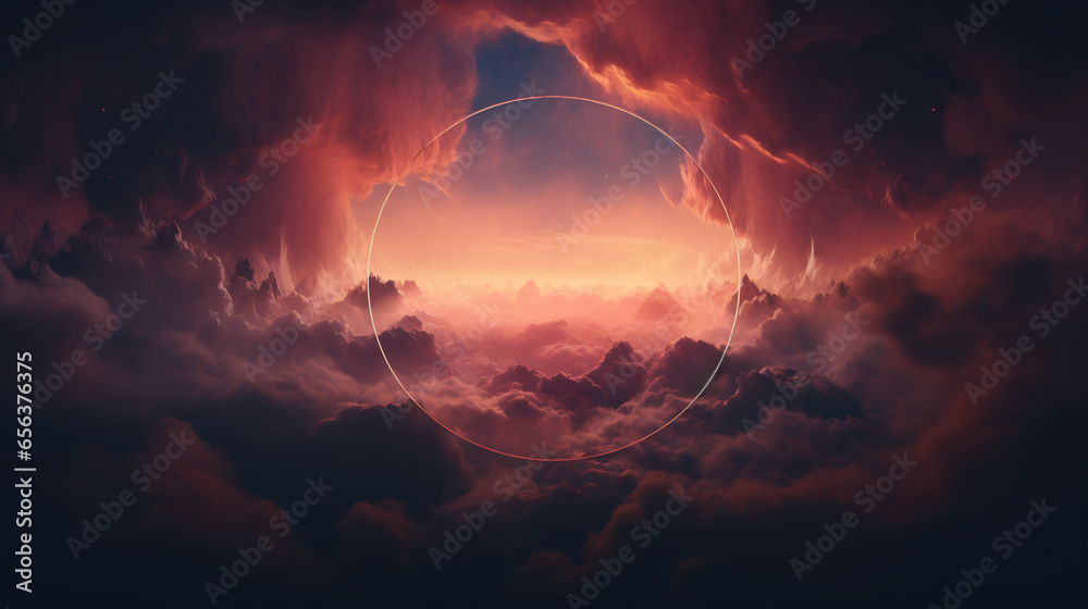 Circle on Dark Background with Colorful Clouds