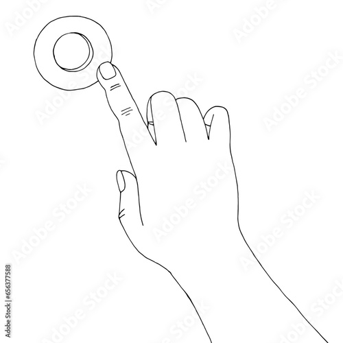 Hand presses the button graphic black white sketch illustration vector