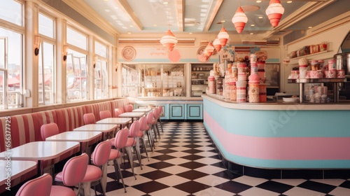 Retro ice cream shop interior. Old style ice cream parlor © Stefan95