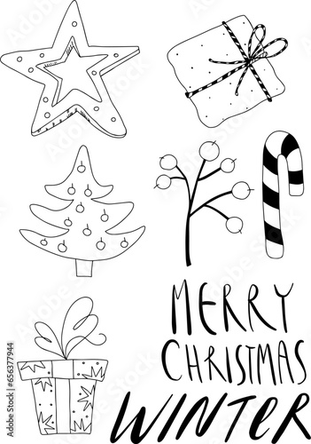 Line drawing on a Christmas theme. Merry Christmas.