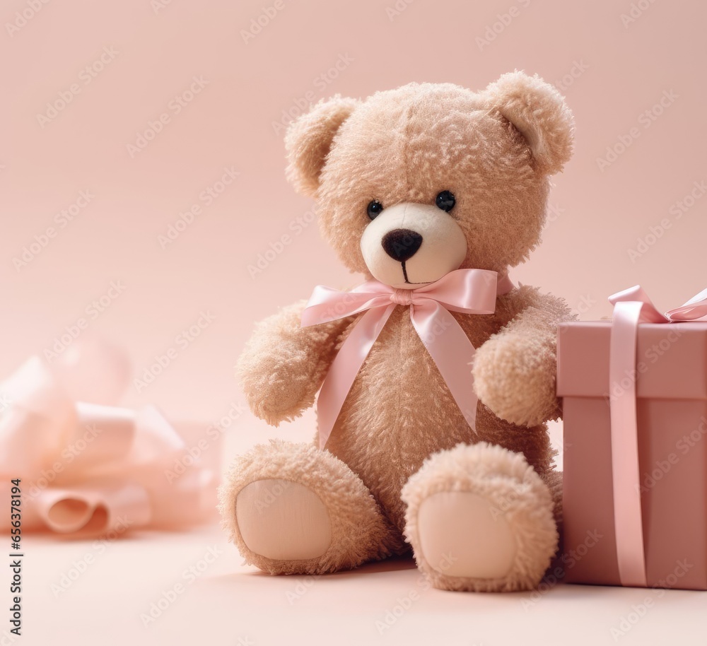 Soft teddy bear with gift box