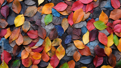 texture multicolored fallen leaves spectrum tiles, abstract bright autumn background leaf fall